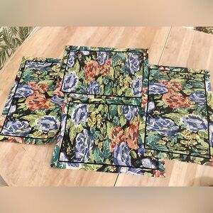 Floral Quilted Placemat Set in Green, Blue & Coral